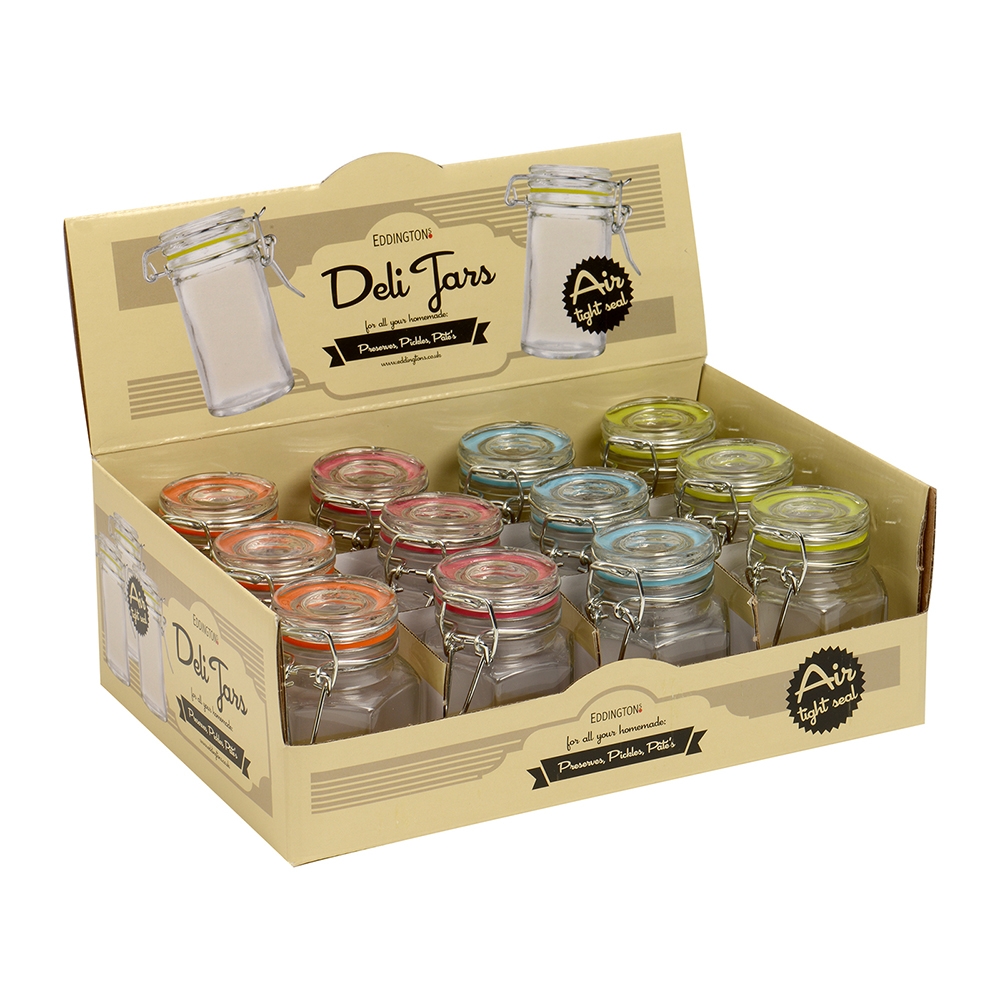 DELI JARS HEXAGONAL WITH CLIP LID MIXED COLOURS Eddingtons