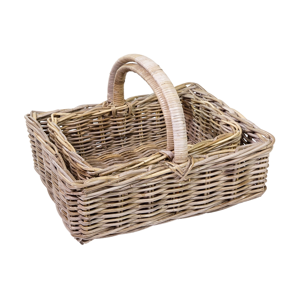 GREY KUBU RATTAN HANDLED BASKE BASKET SET OF 2 Eddingtons
