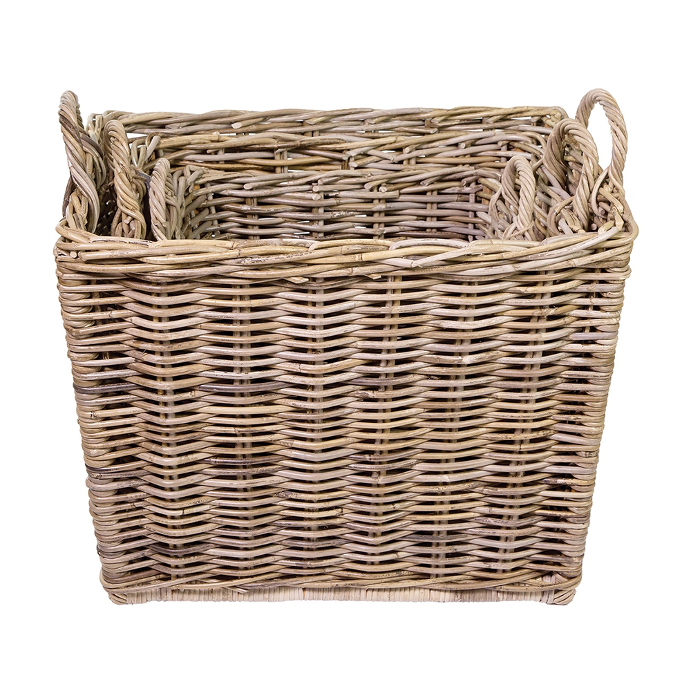 OBLONG GREY KUBU RATTAN BASKET SET OF 3 Eddingtons